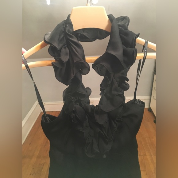 Bebe Ruffle Neckline Cocktail Dress-Black - Picture 3 of 5